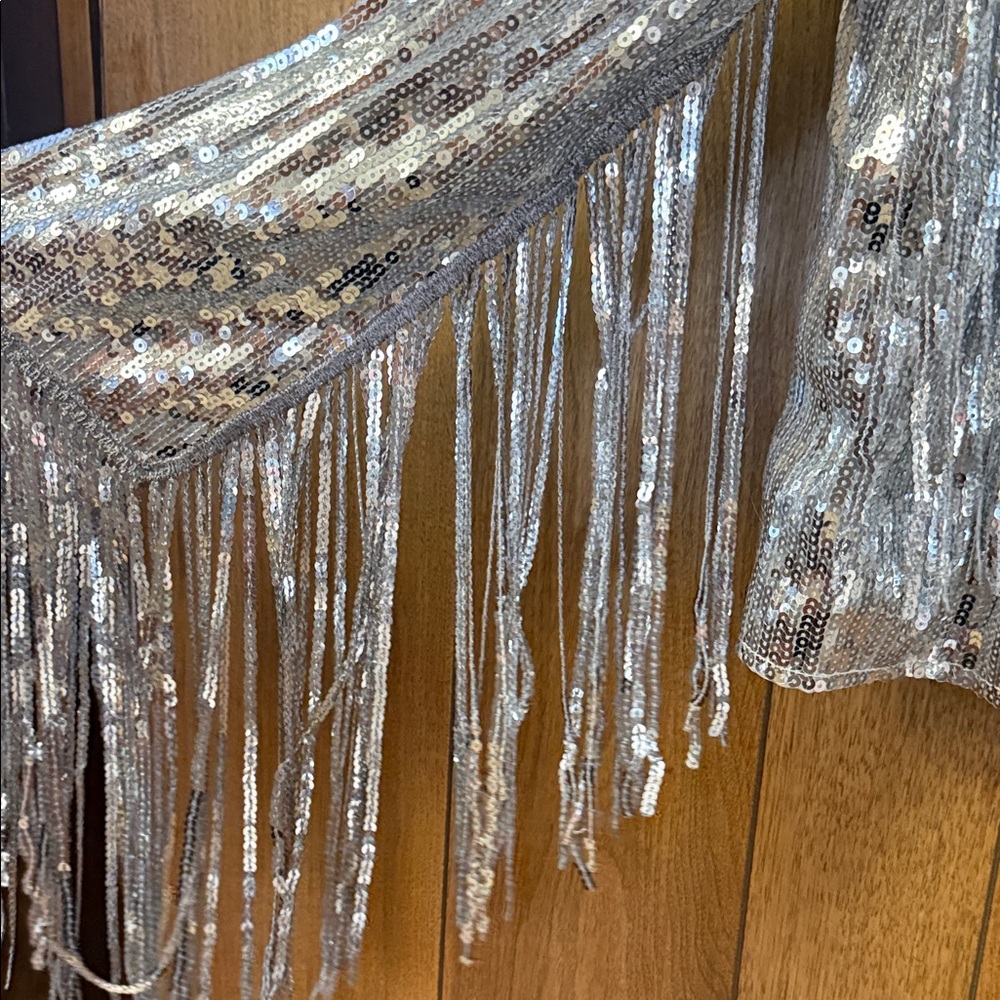 Silver Sequin Fringe Jacket - Picture 2 of 3